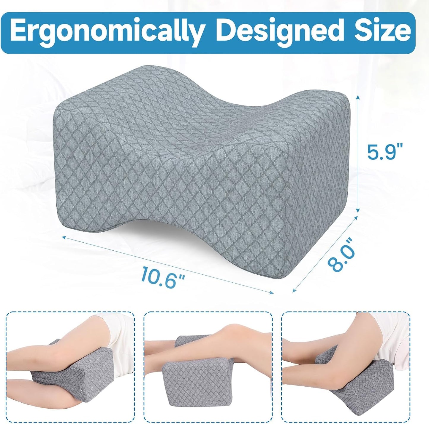 SweetSlubr Memory Foam Knee Pillow for Side Sleepers, Leg Pillow, White | Support Leg Pillows for Side Sleeping Soothing Relief, Smooth Spine Alignment Pillow for Hip, Sciatica, Knee, Joints Pain
