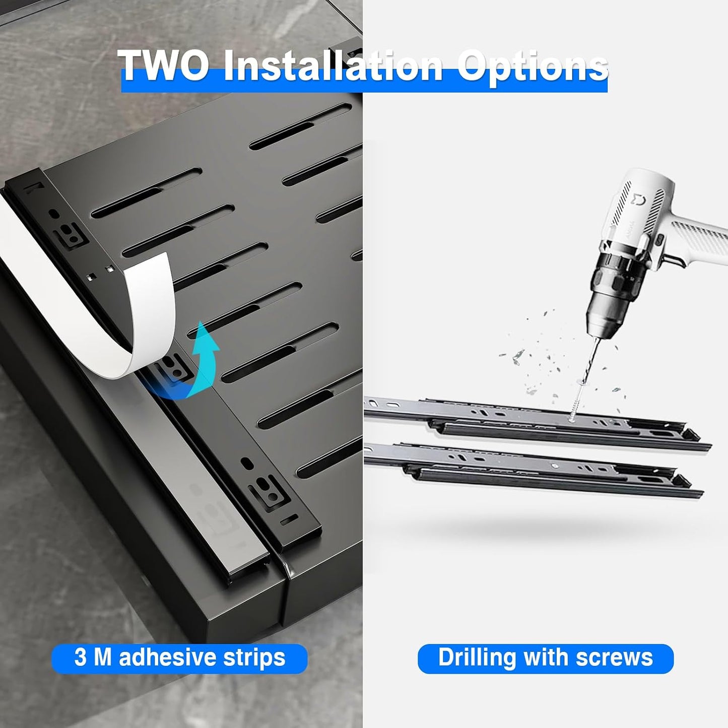 Mustorn 2 Pack Pull Out Cabinet Organizer, Slide Out Drawers for Cabinets, Peel and Stick, Heavy Duty Shelves for Kitchen, Cupboard, Pantry, Bathroom (16.5"D*11.8"W*3.94"H-Black)
