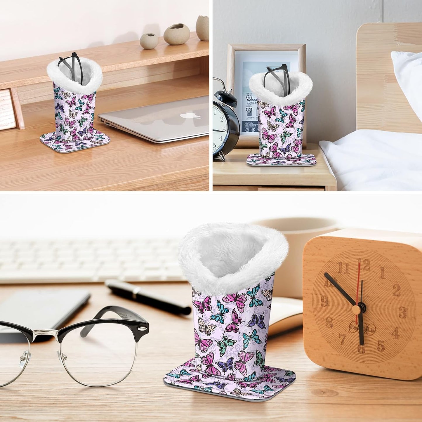FINTIE Plush Lined Eyeglasses Holder, Glasses Stand Case For Nightstand | Soft Plush Lining, Bedside Eyeglasses Holder, Office Desktop Organizer, Small Item Storage, Anti-Scratch - Colors A