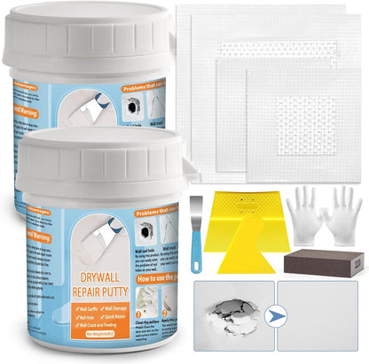 Drywall Repair Kit, Drywall Patch Repair Kit with 8.8OZ White Wall Repair Putty, Scraper Sandpapers Gloves for Heavy Duty Plaster Wall Repair, Easy to Fill Holes in Home Wall & Quick Repair Crack