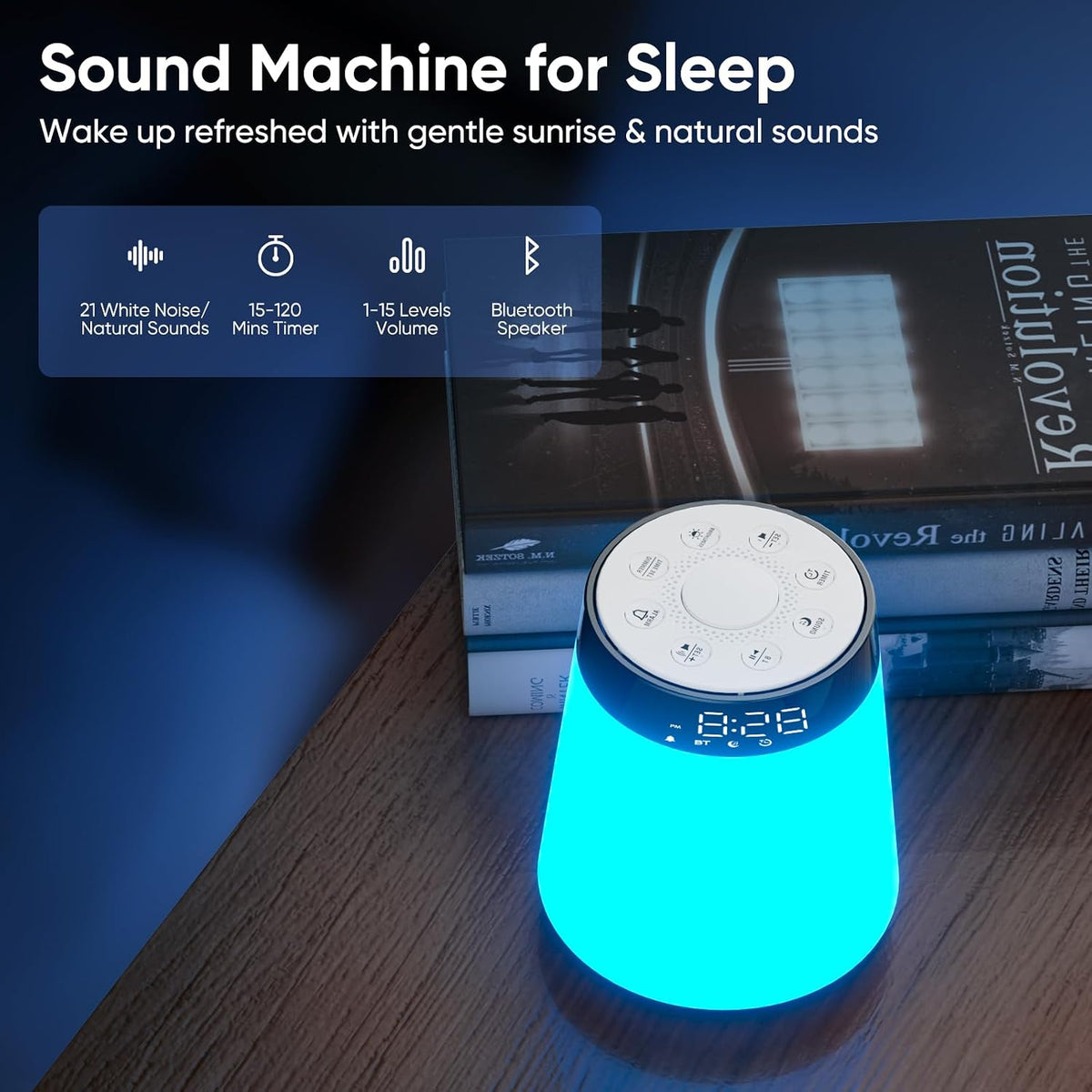 Sunrise Alarm Clock with Wake Up Light & White Noise Machine - 21 Soothing Sounds, 12 Color Dimmable Night Lights, Bluetooth Speaker, Digital Clock for Heavy Sleepers Adults/Kids