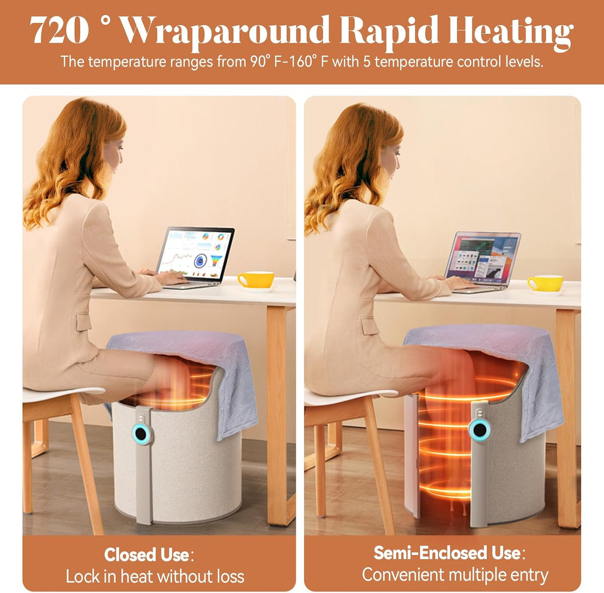 Under Desk Heater - Electric Foot Warmer for Office & Home, Quiet Heated Floor Mat with Auto Shut Off & Body Sensing Switch
