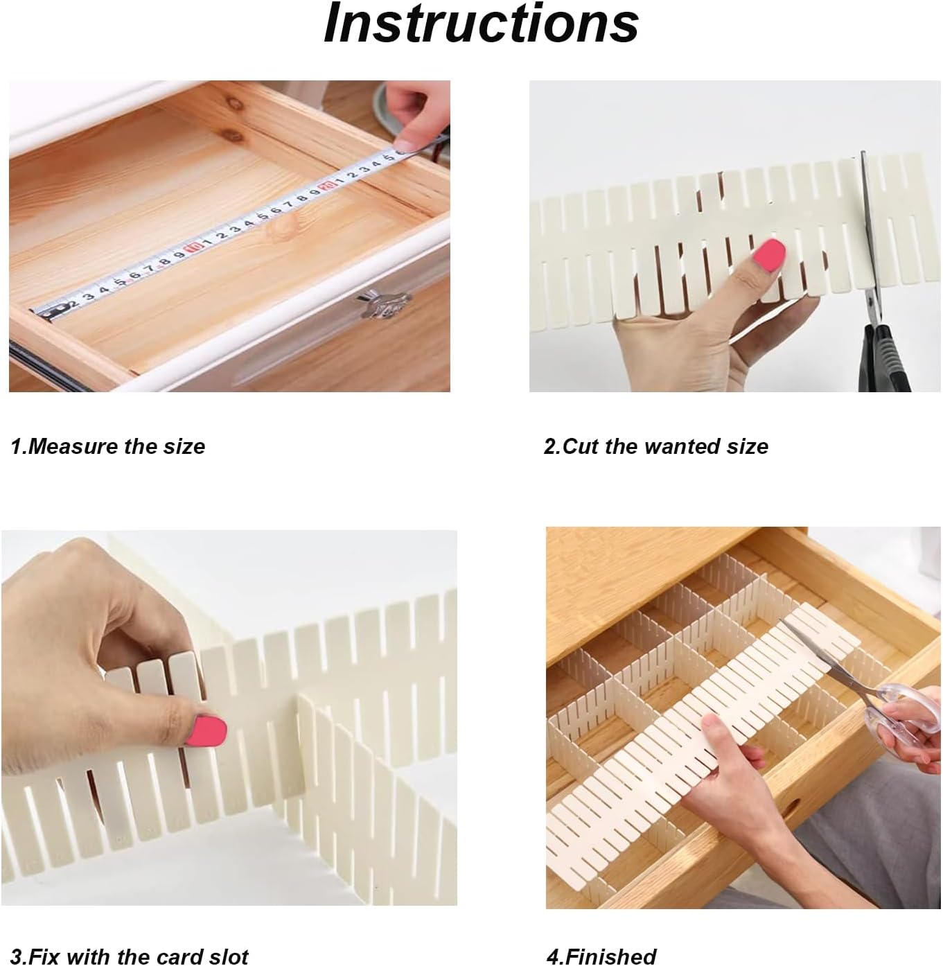 Onerbuy 8pcs Adjustable Grid Drawer Dividers DIY Plastic Closet Separator Tidy Organizer Container 32.5 * 7cm/ 12.8 * 2.8inch for Underwear Socks Belt Office Supplies(Transparent White)