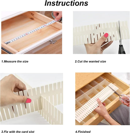 Onerbuy 8pcs Adjustable Grid Drawer Dividers DIY Plastic Closet Separator Tidy Organizer Container 32.5 * 7cm/ 12.8 * 2.8inch for Underwear Socks Belt Office Supplies(Transparent White)