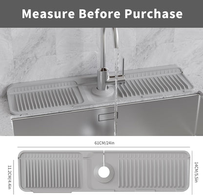 WAFT YEARN 24X5 Inch Silicone Durable Faucet Mat Kitchen Sink Splash Guard Draining Protector Tray Liner Absorbent Protective Counter Accessories For Sink Kitchen Bathroom Laundry Room Bar & RV Grey