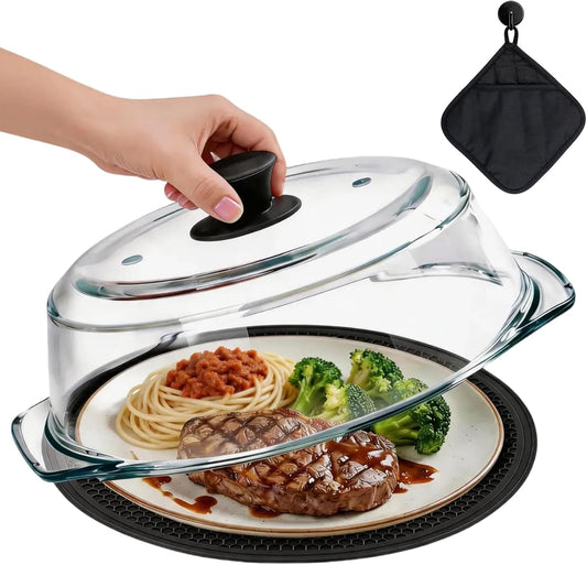 Glass Microwave Splatter Cover for Food with Silicone Trivet