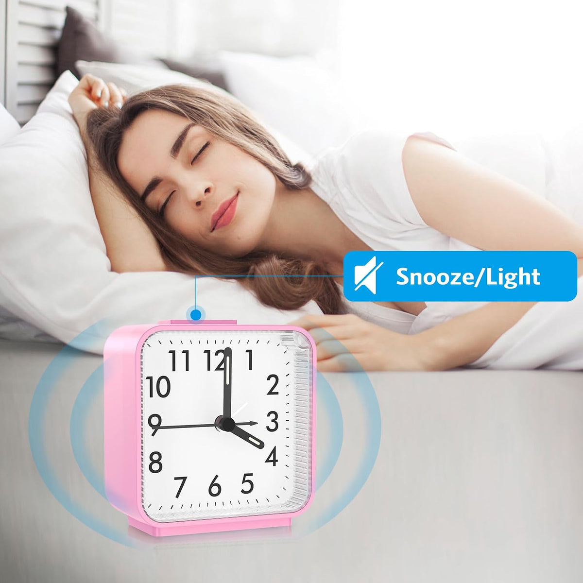 AMIR Analog Silent Non Ticking Small Clock, Travel Analog Alarm Clock