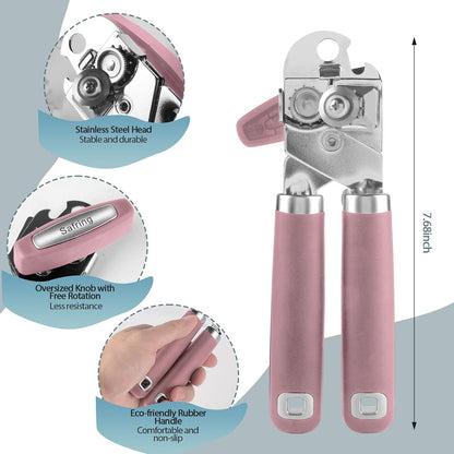 Safring Can Opener Manual, Heavy Duty Handheld Strong Can Opener with Soft Touch Handle, Sharp Blade Smooth Edge, Can Openers with Multifunctional Bottle Opener, Black