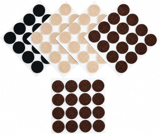 80 PCS Felt Furniture Pads, 1 Inch Round Felt Pads for Chairs, Tables, Sofas, Beds, Appliances, Self Adhesive Non Slip Floor Protectors for Hardwood Floors, 3mm Thick (Brown, Beige, Black)