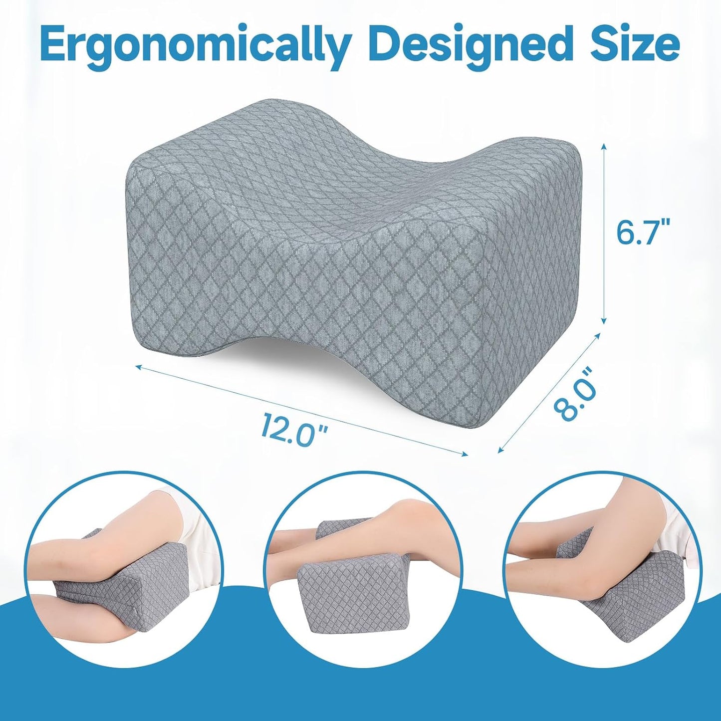SweetSlubr Memory Foam Knee Pillow for Side Sleepers, Leg Pillow, White | Support Leg Pillows for Side Sleeping Soothing Relief, Smooth Spine Alignment Pillow for Hip, Sciatica, Knee, Joints Pain