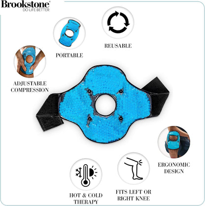 Brookstone Knee Ice Pack Wrap with Silica Beads - Hot & Cold Therapy for Pain Relief - Reusable Ice Packs for Knees for Swelling, Injuries & Post-Surgery Recovery, Ideal Mothers Day Gift, Azure Blue