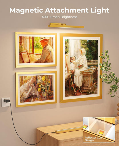 Picture Light for Wall, 16in Battery Wall Sconce Art Light CCT Dimmable Magnetic Battery Lights for Painting with Remote Control for Gallery Artwork Living Room Portraits Hallway 2PCS Black