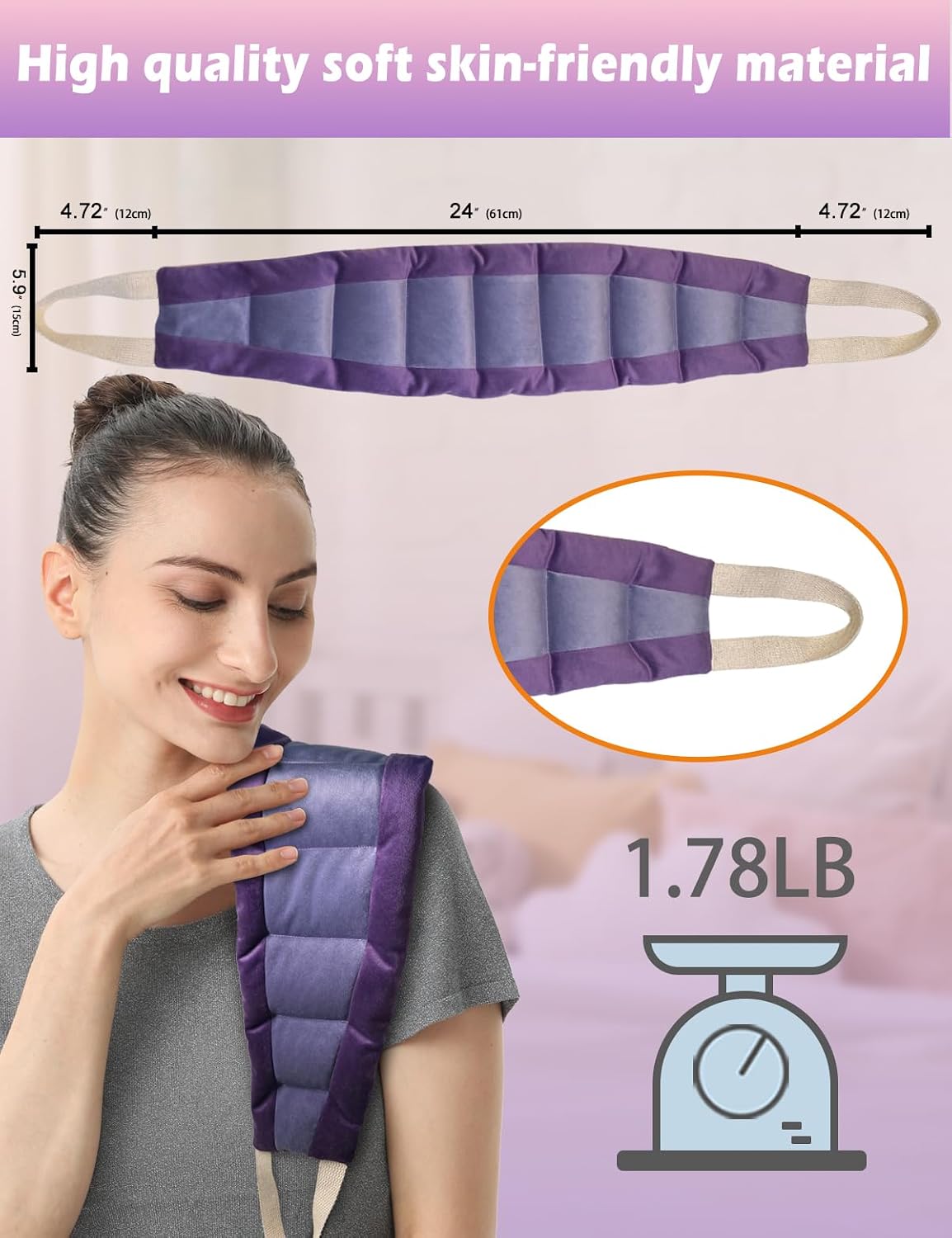 Microwavable Heating Pad, Neck‑Shoulder Wrap with Handles, Unscented