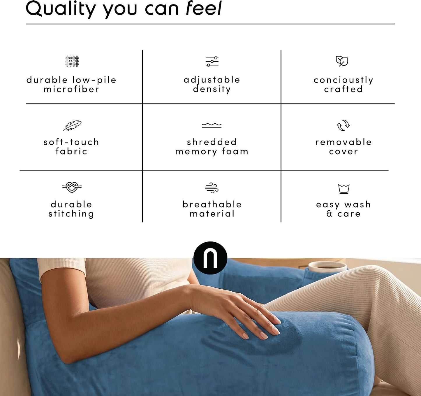 Nestl Reading Pillow with Shredded Memory Foam, Designed for Sitting Up in Bed and Couch, Back and Arms Adjustable Support for Adult & Teens Backrest Pillows for Reading, with Washable Cover Dark Grey