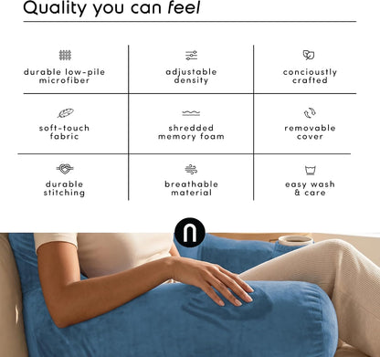 Nestl Reading Pillow with Shredded Memory Foam, Designed for Sitting Up in Bed and Couch, Back and Arms Adjustable Support for Adult & Teens Backrest Pillows for Reading, with Washable Cover Dark Grey