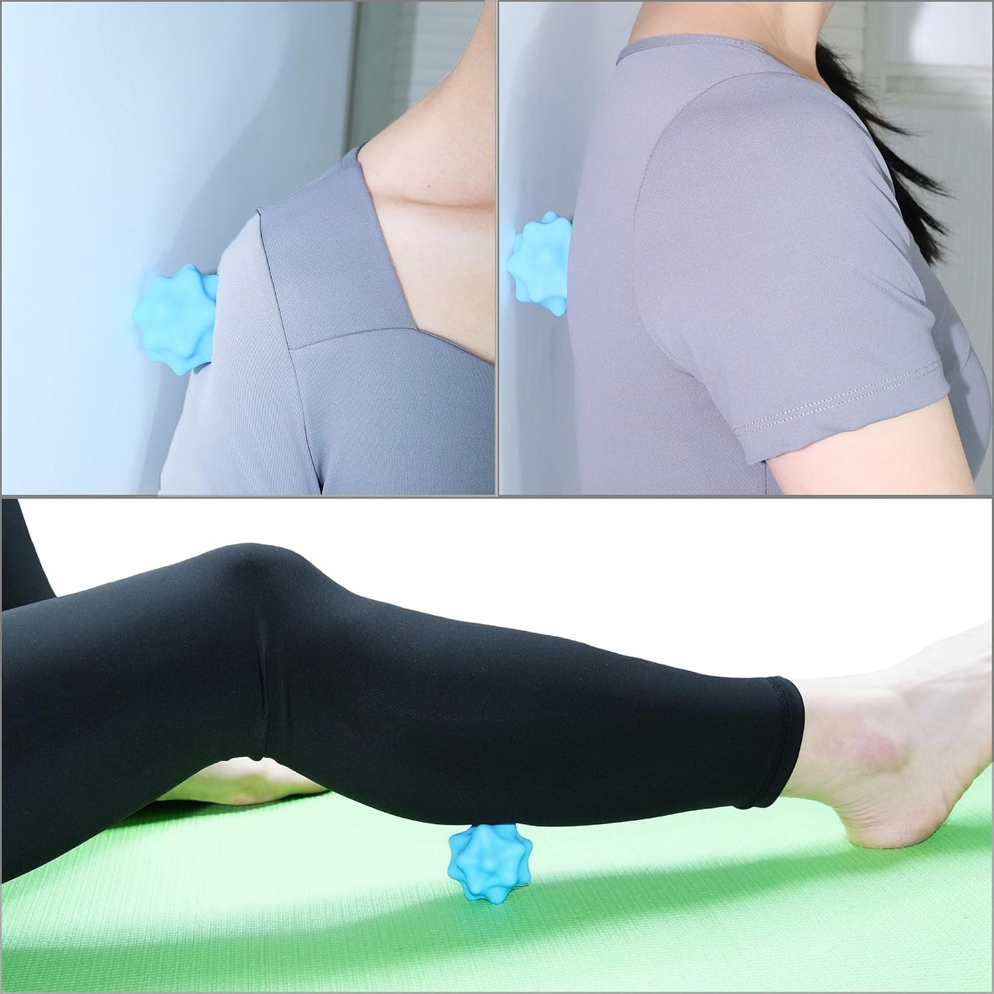 Small Spiky Massage Ball Trigger Point Massage Tool 2.2"×2.1" Blue | Solid Bumpy Massager for Deep Tissue Myofascial Release Hand Foot Plantar Fasciitis Pain Relief Knots Acupoint Yoga Fitness