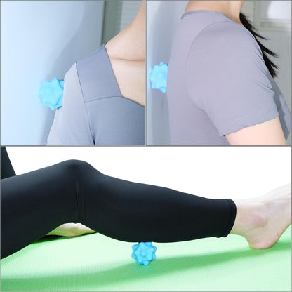 Small Spiky Massage Ball Trigger Point Massage Tool 2.2"×2.1" Blue | Solid Bumpy Massager for Deep Tissue Myofascial Release Hand Foot Plantar Fasciitis Pain Relief Knots Acupoint Yoga Fitness
