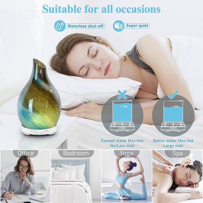 Essential Oil Diffuser 120ML Glass Aromatherapy Diffuser with 4 Timer Settings & 7 Color Changing Lights, Auto Shut-Off, Ultra Quiet Oil Diffuser for Home, Office, Yoga, Spa