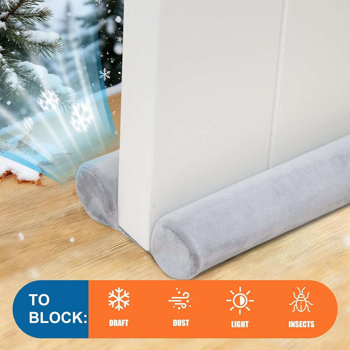 Under Door Draft Stopper 30-38" Adjustable Wind Stopper for Door & Window, Foam Door Sweep Air & Noise Blocker for Bottom of Doors Double Side Seal - Black