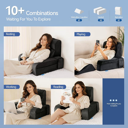 Kayfia Reading Pillow, Gel Memory Foam Back Rest Pillow, 19", Gray
