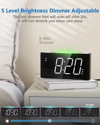 Vibrating Alarm Clock with Bed Shaker for Heavy Sleepers, Beside Clock with Night Light for Bedrooms, 2 USB Chargers,Large LED Display with Dimmer,Snooze 12/24H DST, Battery Backup | Powerful bed shaker with 3 wake modes, large dimmable LED display,
