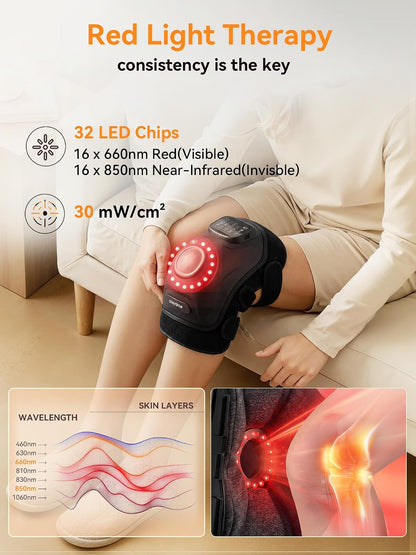 4-in-1 Cordless Knee Massager with 14-Airbag Compression, 3 Vibration Modes, 4 Heat Levels, and Red Light Therapy, 5000mAh Large Battery for Joint Comfort