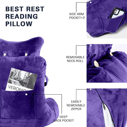 SLIGUY Reading Pillow-Bed Rest Pillow with Detachable Neck Roll & Support Arm for Sitting in Bed Couch or Floor-Backrest Reading Pillow Adult Back Pillow for Reading/Watching TV/Gaming,Dark Grey