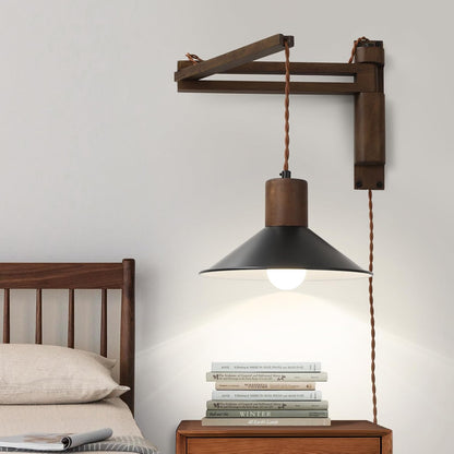 maesta Plug in Wall Lamp, Wood Swing Arm Wall Sconce for Bedroom