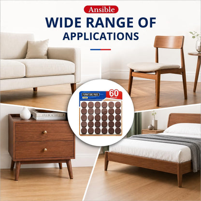 Ansible Felt Furniture Pads Chair Leg Floor Protectors 1" 60PCS | Felt Pads for Hardwood Floors,Self-Adhesive, Reduce Noise and Anti-Scratches,Easy to Install,Beige,Round