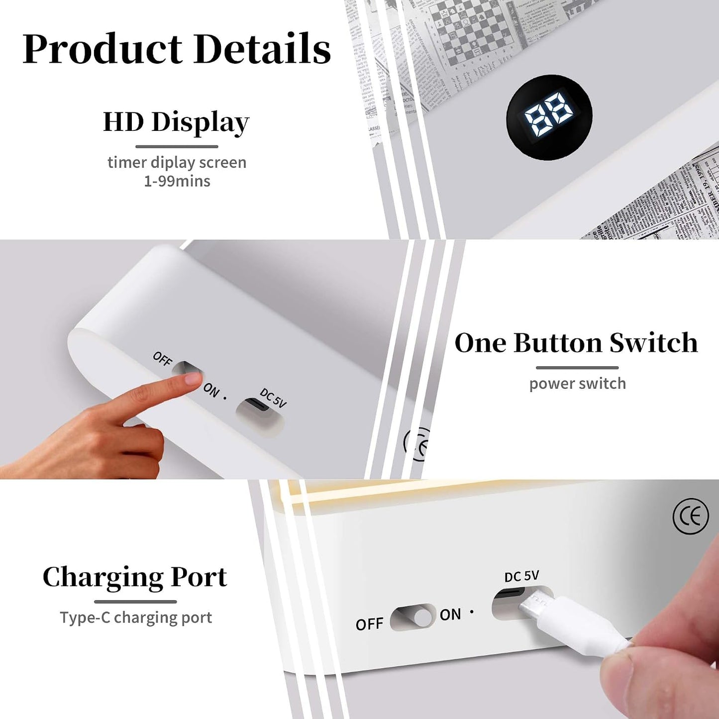 LED Reading Book Page Light - USB Rechargeable Flat Books Night Lamp - Smart Clear Read Booklight Panel - Dimmable Plate with 3 Colors & Timer - Portable Eye Care Reading Light for Bed Time (White)
