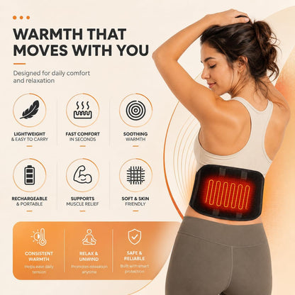 Heated Waist Belt, Cordless Lower Back Heating Pad, Black | Supports both battery-powered and adapter-powered use,Three-level adjustable temperature, rechargeable battery