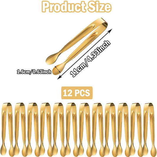 12Pcs Mini Serving Tongs,4.3"Stainless Steel Small Appetizer Tongs | Ice Tongs Sugar Tongs Mini Tongs for Appetizers Desserts Ice Bucket,Tea Party,Coffee Bar (Gold)