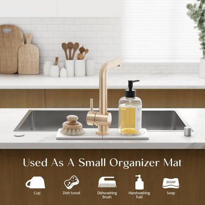 Stone Faucet Mat for Kitchen Sink – Diatomite Drying Stone Mat & Sink Protector, Prevents Moisture – Sink Splash Guard Water-Absorbing Stone Tray for Bathroom Counter (Light Grey, 20" x 3.9")