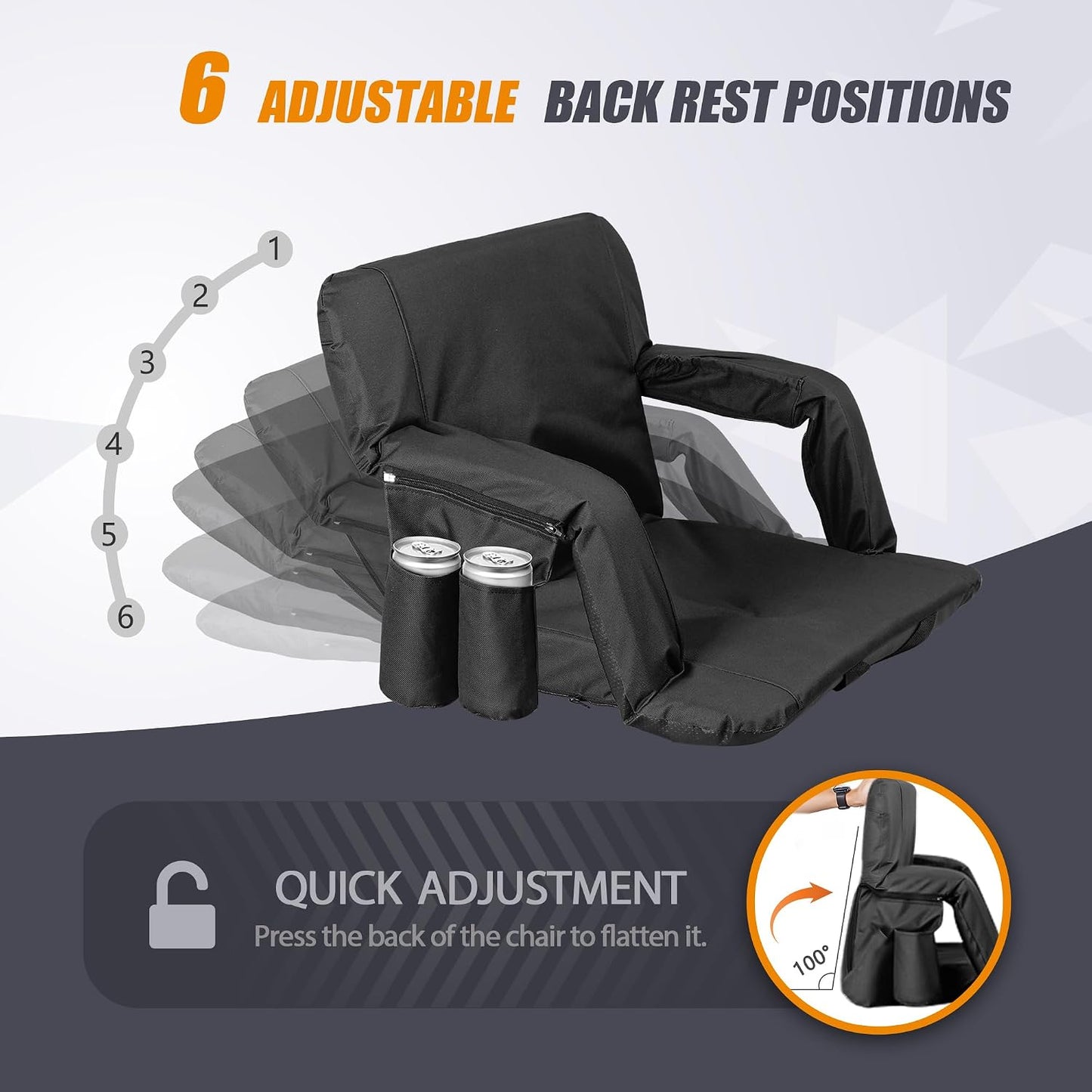 20.5"/25" Wide Stadium Seat for Bleachers w/Back Support Padded Cushion Portable Reclining Bleacher Seats Camping Stadium Chair Waterproof