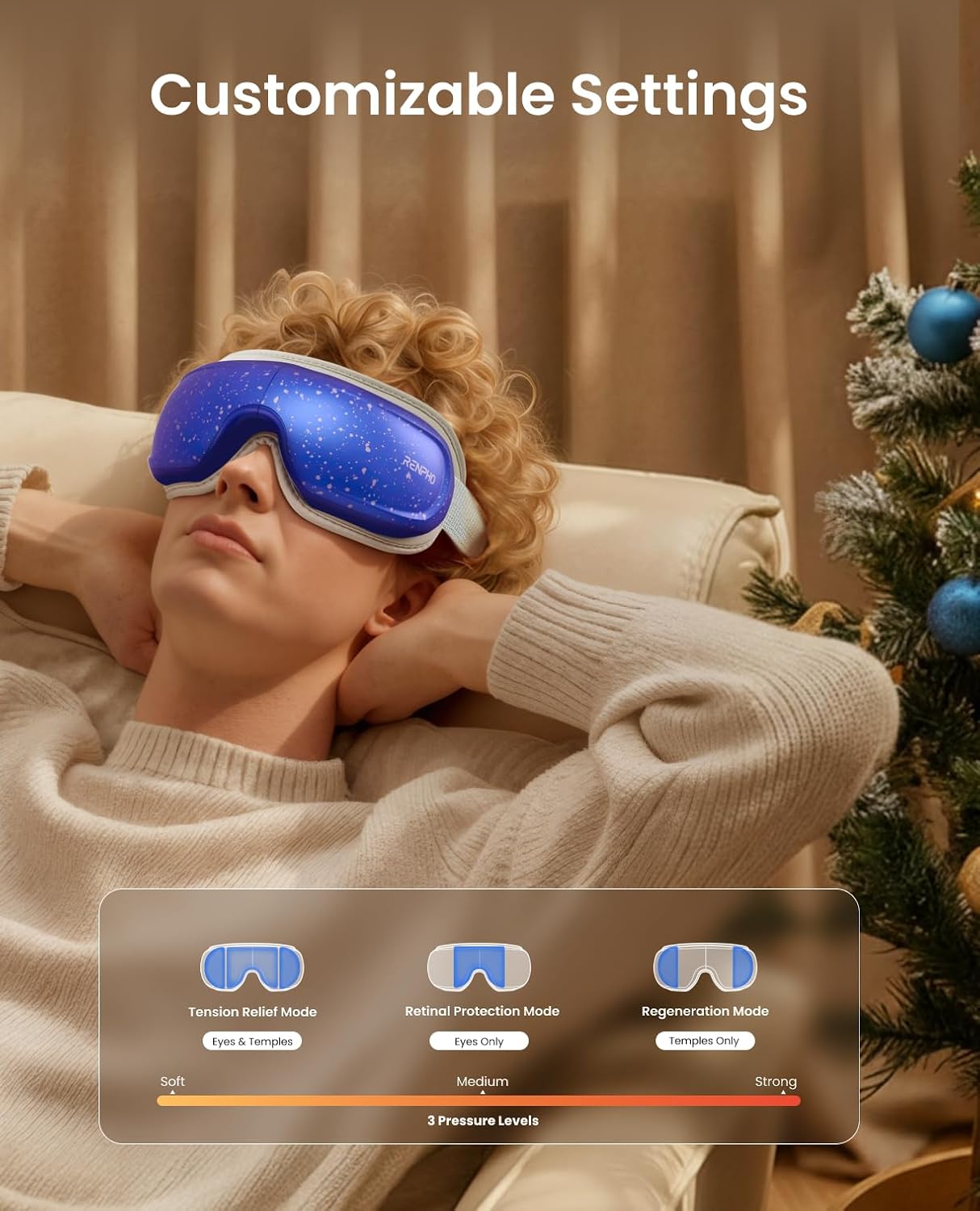 RENPHO Eyeris 3 Eye Massager with Heat and Cooling, Massaging Eye Mask | Voice Control, Vibration & Compression Massager for Dry Eyes & Head Tension, FSA Eligible HSA, Gifts for Women & Men