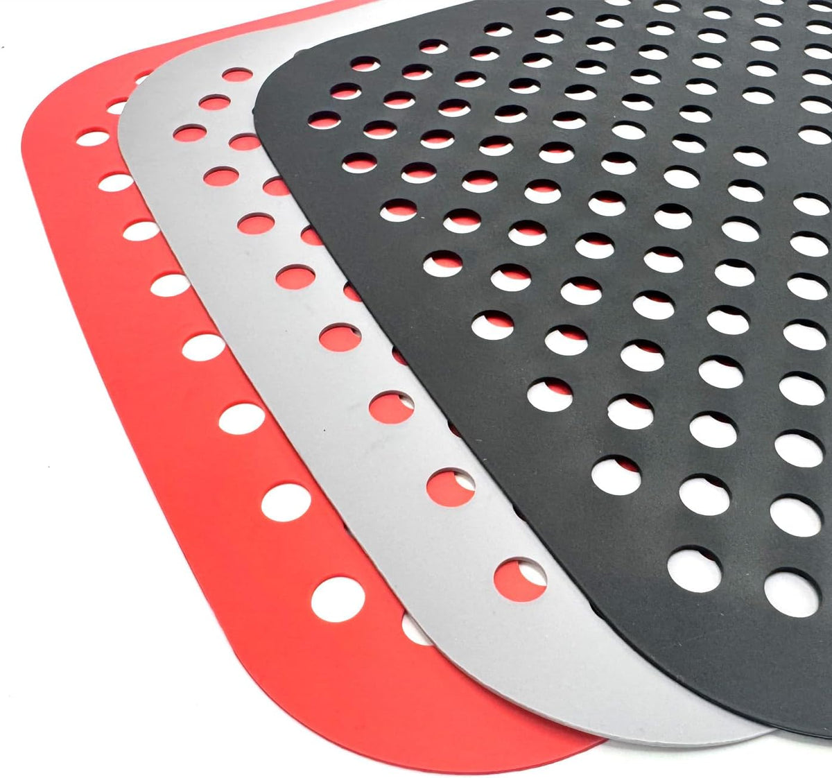 3 Pack 8.5" Reusable Square Silicone Air Fryer Liners Non-Stick, Easy-Clean Accessories Sheet Perfect for Quick Meals (Red&grey&black)