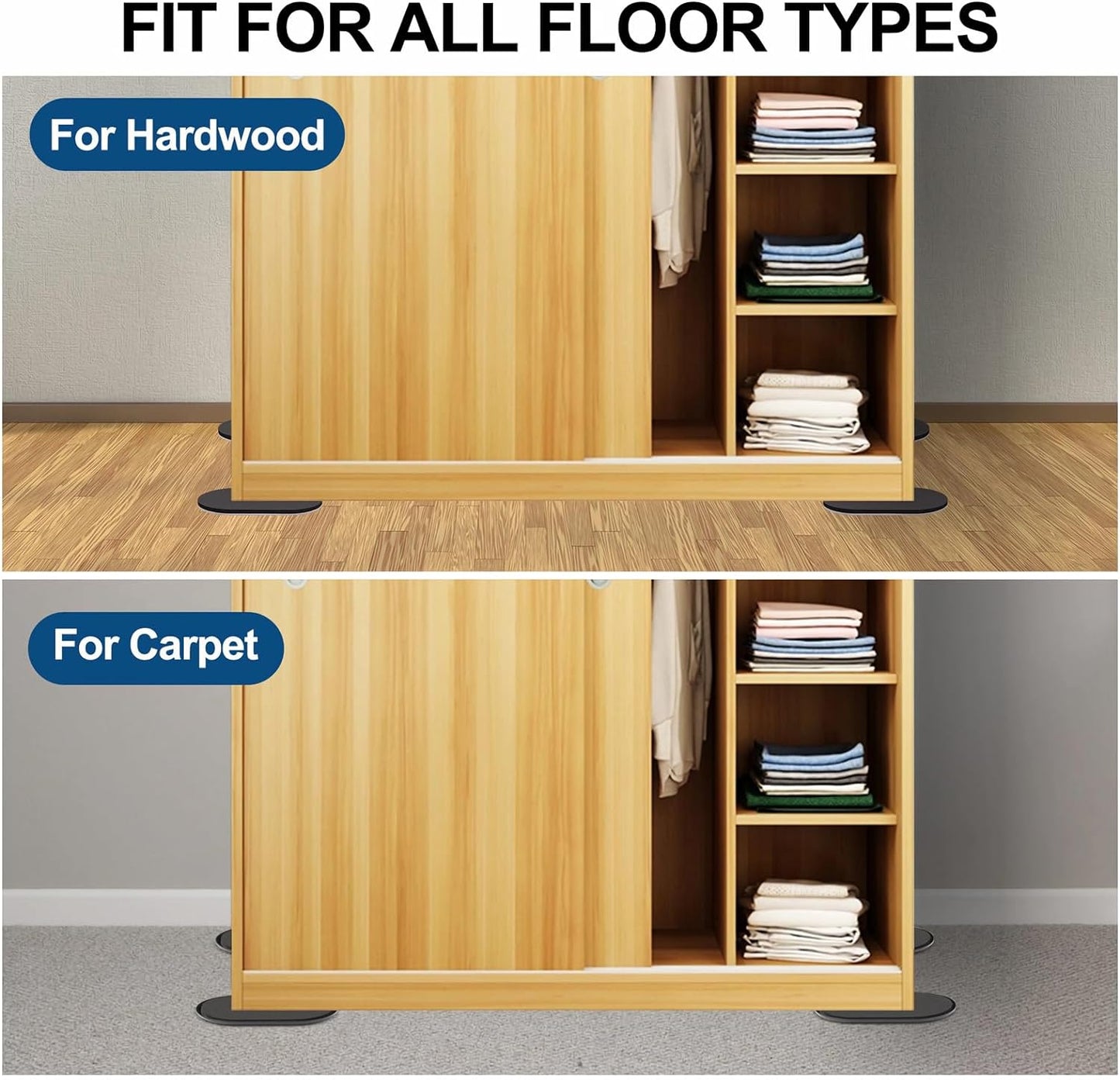 Reusable Large Furniture Movers Sliders for Carpet and Hardwood Floors-8 Pack 9-1/2" Oval Moving Pads Protector for Heavy Duty Sofa Bed Table Desk,Quickly and Easily Move Any Item, Beige