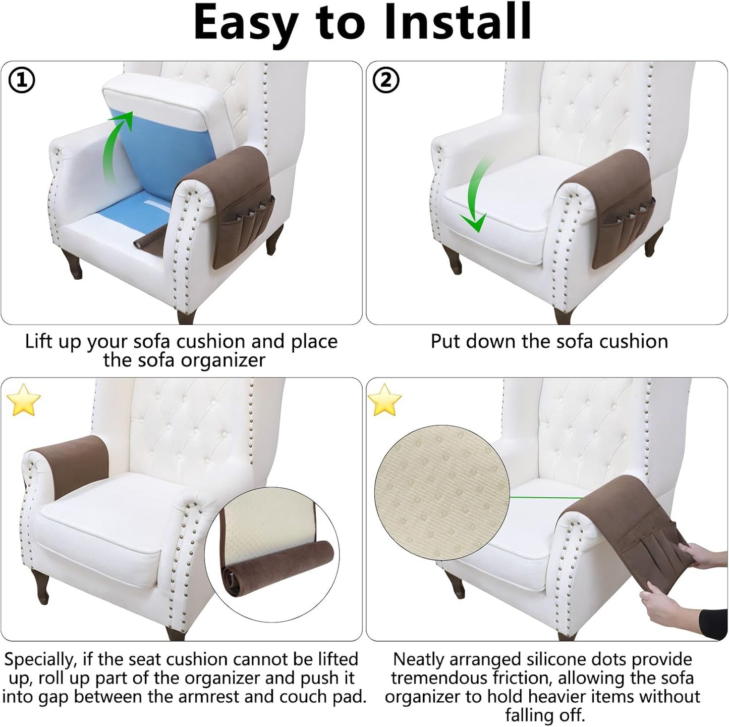 Remote Control Holder, Anti Slip Armchair Caddy Couch Caddy with 5 Pockets | Remote Holder Couch Caddy with 5 Pockets for Storage Accessories Bedside Organizer Senior Gifts (Beige,35''x12.4'')