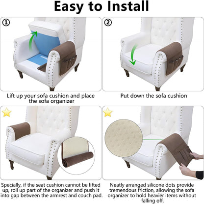 Remote Control Holder, Anti Slip Armchair Caddy Couch Caddy with 5 Pockets | Remote Holder Couch Caddy with 5 Pockets for Storage Accessories Bedside Organizer Senior Gifts (Beige,35''x12.4'')