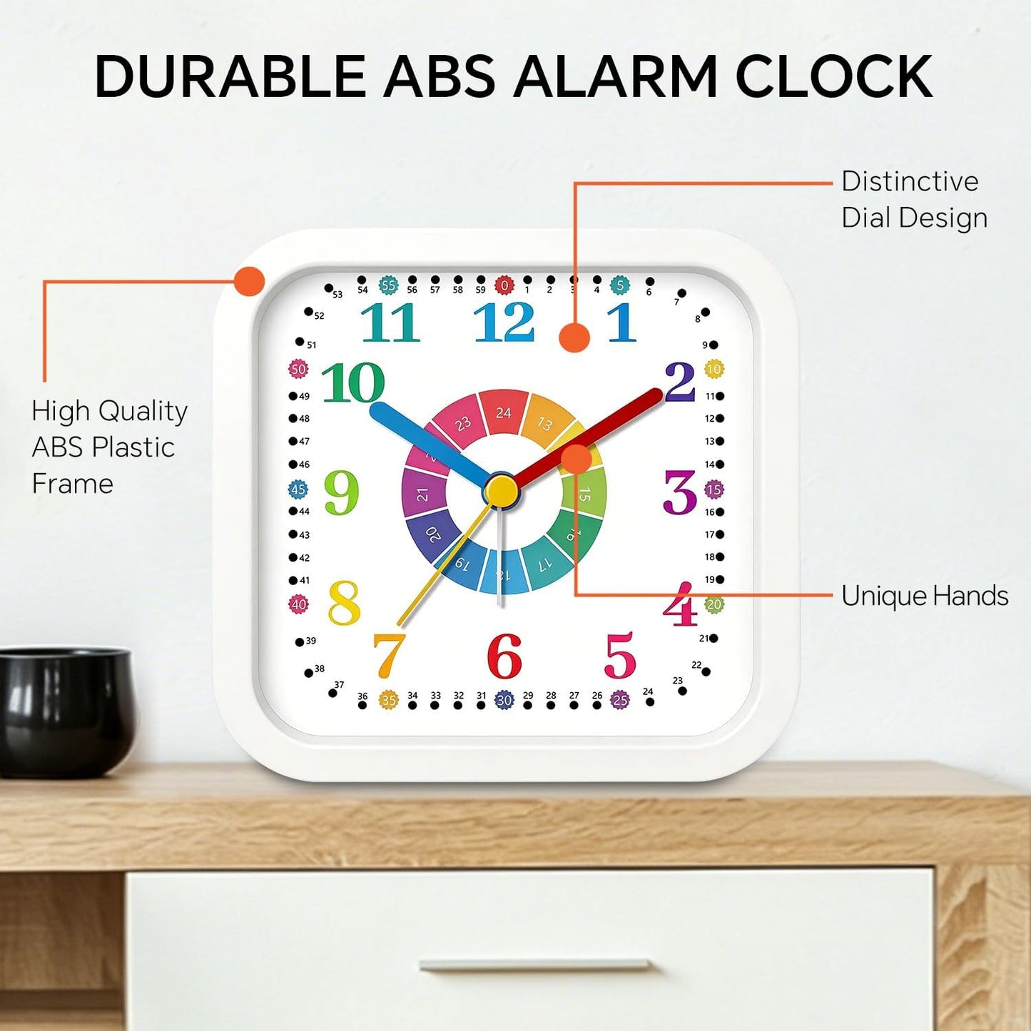 Loud Alarm Clock for Heavy Sleepers, 4.5" Simple Square Analog Alarm Clocks with Silent Movement Battery Operated Easy-to-Read Dial, Plastic Small Desk Clock for Bedroom Teens Seniors, Black