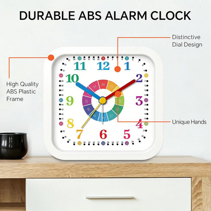 Loud Alarm Clock for Heavy Sleepers, 4.5" Simple Square Analog Alarm Clocks with Silent Movement Battery Operated Easy-to-Read Dial, Plastic Small Desk Clock for Bedroom Teens Seniors, Black