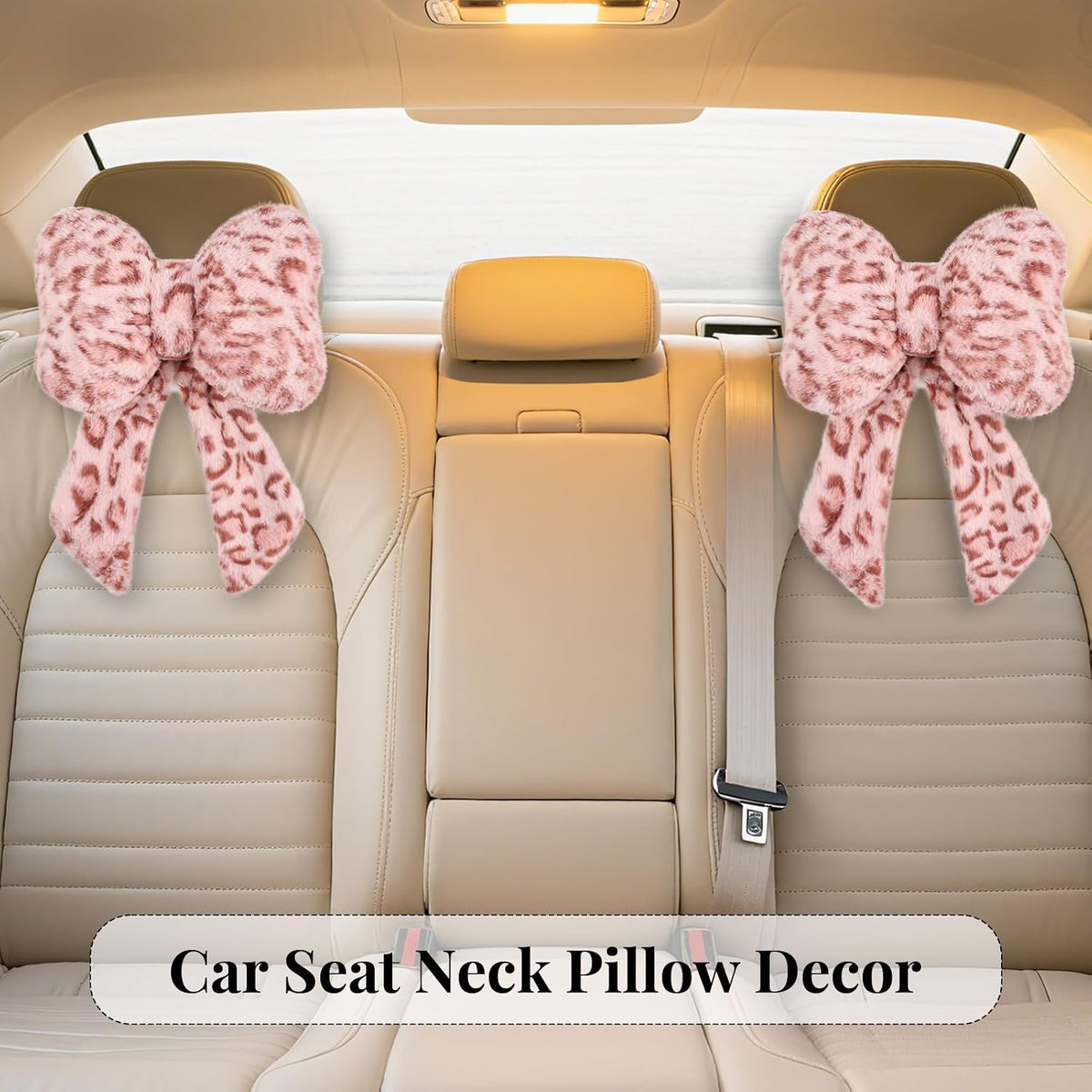 2 Pack Bow Car Headrest Pillows Plush Car Neck Pillows for Travel Driving Office Chair Head Support Cushions, Also Cute Car Decor Accessories (Black)