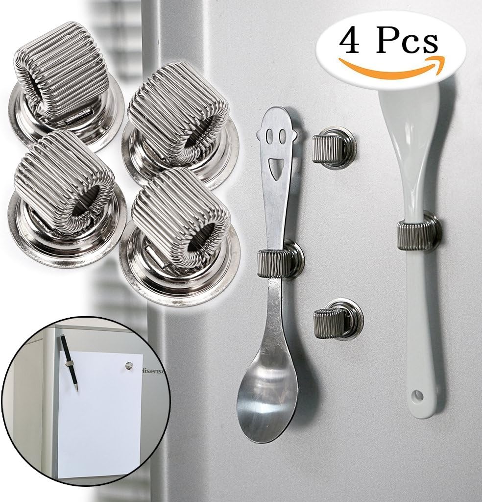 BTSKY Stainless Steel Magnetic Pen Holder Clips- Magnetic Pen Clip Holder Fit Any Size Pens Magnetic Push pins for Refrigerator Whiteboard Erase Board and Bulletion Board Map(4pcs)
