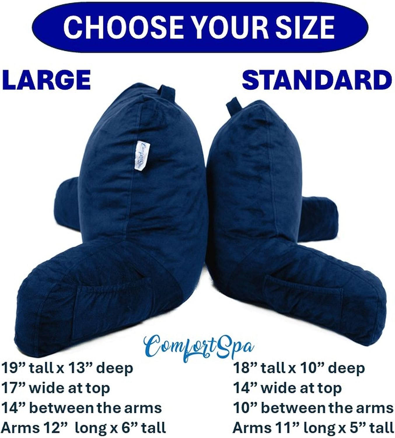 Reading Pillow for Bed with Arms Pockets for Adults, Large Grey | Bed Pillow for Sitting Up for Nursing, Breast Feeding, Bedrest or Relief from GERD or Heartburn; Removable, Washable Cover