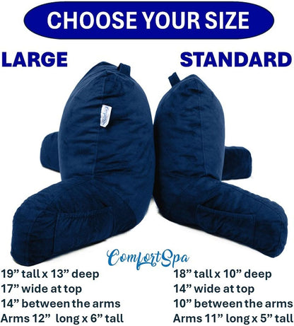 Reading Pillow for Bed with Arms Pockets for Adults, Large Grey | Bed Pillow for Sitting Up for Nursing, Breast Feeding, Bedrest or Relief from GERD or Heartburn; Removable, Washable Cover