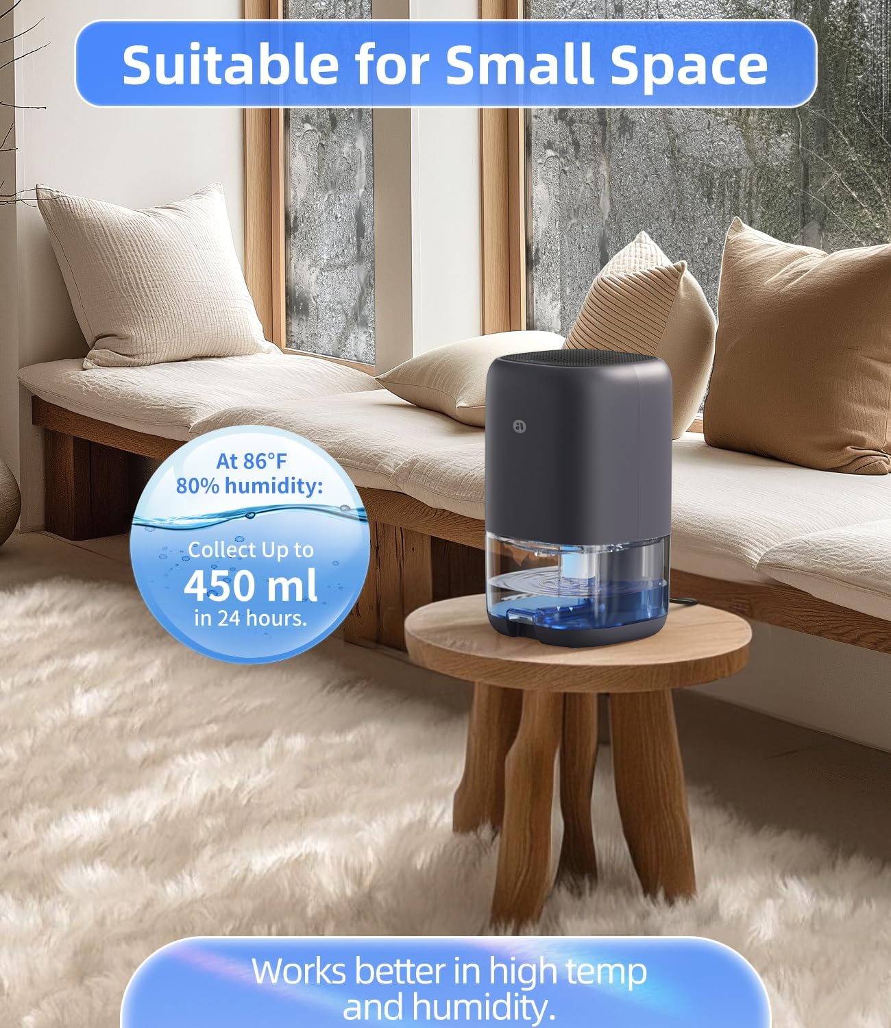 35 OZ Dehumidifier for Bedroom RV, Quiet with Auto Shut Off, Gold | 280 Sq.Ft Small Dehumidifiers for Home Bathroom Closet, 7 Color Light, 28dB Ultra Quiet, 35OZ Water Tank