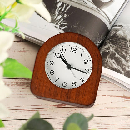 Vintage Solid Wood Analog Alarm Clock, Battery-Operated Alarm Clocks with Non-Disruptive Night Light, Non-Ticking Alarm Clock with Snooze Button and Soft Alarm Tone. (Dark Brown)