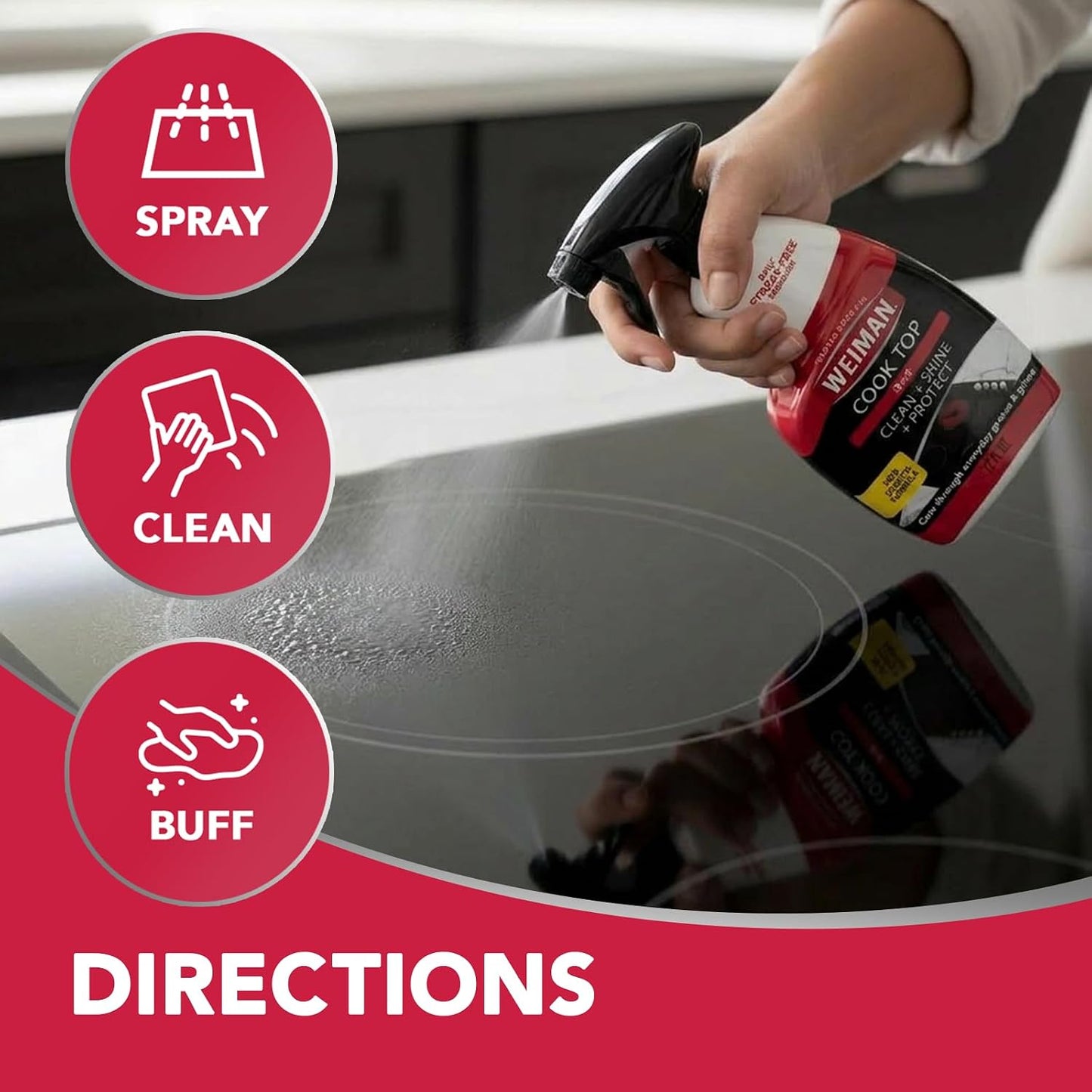 Weiman Daily Cooktop Cleaner & Degreaser, 2 Pack with Microfiber Cloth | Safe for Ceramic, Electirc, Gas & Induction Cooktop, Non-Abrasive Cleaner for Burnt-On Food & Grease, Scratch & Streak-Free