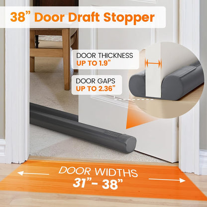 Door Draft Stopper, Under Door Draft Stopper for Bottom, 36 in, Black | Adjustable Size, Covers Gap up to 2.36 in, Easy Install, Blocks Cold air, Light, Reusable, for Bedrooms & Kitchen