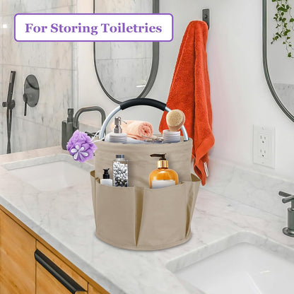 17L Cleaning Caddy with Handle and 6 Pockets, Foldable Cleaning Supply Caddy, Portable Shower Caddy in 600D Oxford Fabric, Multifunctional Storage Basket for Camping, Gardening, Black